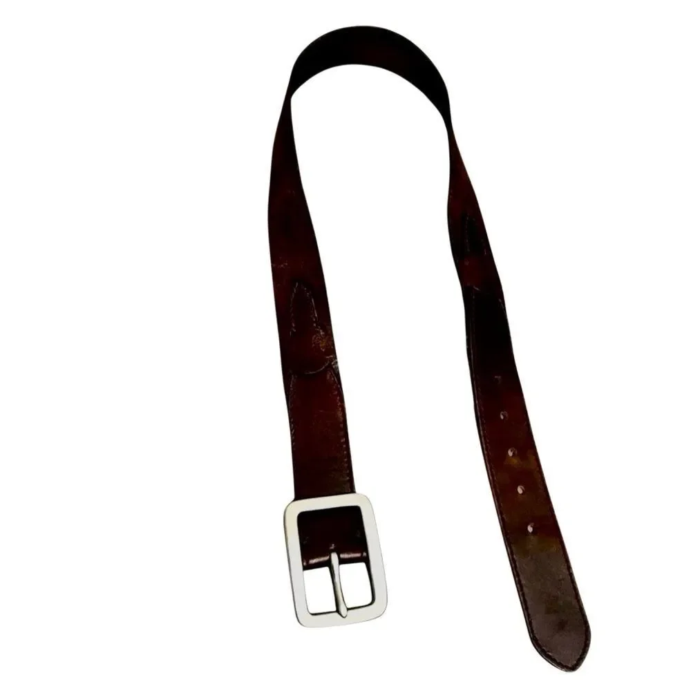 Y2K GAP Belt Boho Brown Leather Western Silver Solid Brass Square 1.5” Wide 32